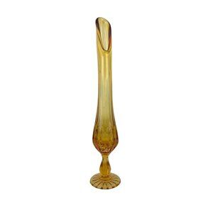 Fenton Colonial Vintage Amber Glass Art Swung Vase Thumbprint Base 12" Boho
